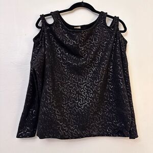 S-Twelve Long Sleeve Stretch Cold Shoulder Blouse Black Size Small